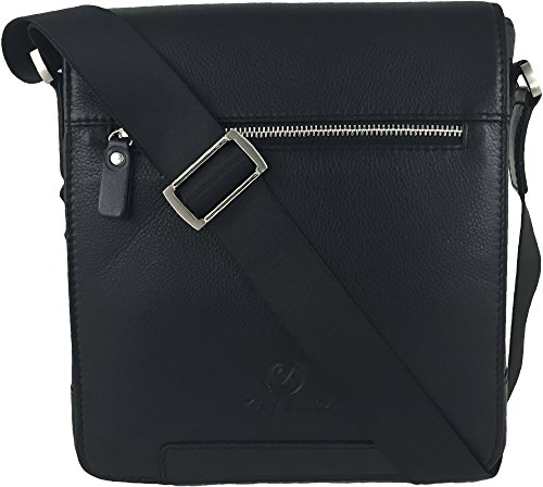 ZavelioMen's Genuine Leather Small Crossbody Satchel Shoulder Messenger Bag Black