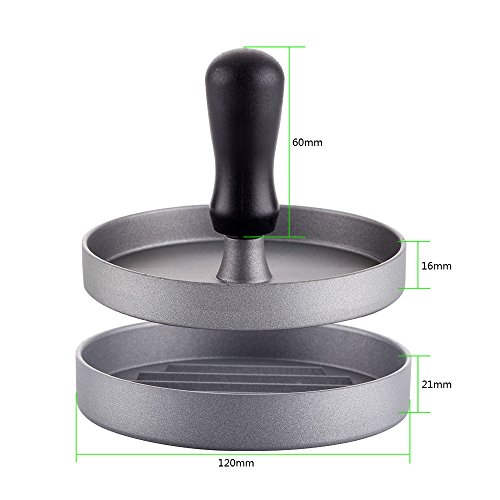 Burgerpresse, Hamburger-Patties Hersteller, Fleischpresse Küchenzubehör–Antihaft-Aluminium Form für einzelne Patties für gefüllte und herkömmliche Hamburger, Ideal zum Grillen - 6