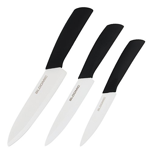 Keramikmesser Set 3-Teilig: 6’’ Kochmesser 5’’ Schneidmesser 4’’ Obstmesser Küchenmesser Set für Obst Gemüse Fleisch Schwarz Weiß