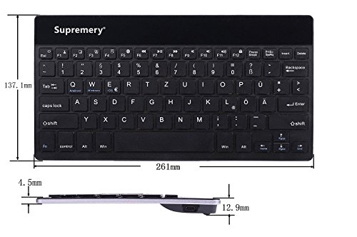 Supremery Bluetooth Tastatur Keyboard mit eingebauter Standfunktion (schnurlos) für MAC OS, Windows 10/ 8/ 7, IOS 9 / 8, Android (QWERTZ, deutsches Tastaturlayout) - 2