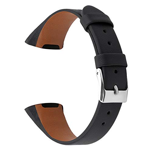 Preisvergleich Produktbild Fcostume Luxuriöse Lederarmbänder Ersatzzubehör Armbänder für Fitbit Charge 3 (Schwarz)