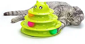 Royale Dog Pet Interactive Fun Roller Exerciser 3 Level Cat Teaser Ball Toy with 3 Colorful Balls(Green)