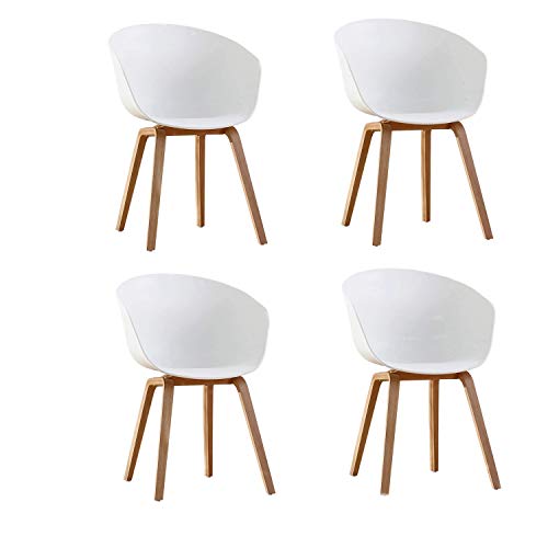 Romeo Set da 4 Sedie da Pranzo Poltrone Scandinave Sedia Laterale Design retrò con Gambe in Metallo Solido (White)