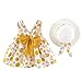 Produktbild Junjie Kleinkind Baby Kinder mädchen ärmellose Gurt dot Sling Wave Print Bogen Kleid Prinzessin Rock Strohhut Bogen Prinzessin Kleider Hut orange, gelb, rosa