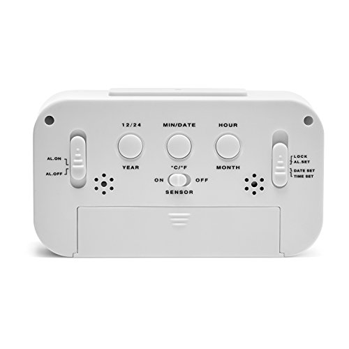 iProtect batteriebetriebener Digital-Wecker mit extra großem Display, Snooze, Datumsanzeige, Temperatur und Lichtsensor in weiß - 2