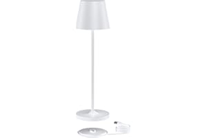 K-Bright lampada da tavolo ricaricabile in alluminio | 240LM | 3000K luce bianca calda Lampada da scrivania senza fili | interni/esterni Lampada da tavolo con base di ricarica a contatto (bianco)