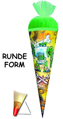 Schultüte – “ Roboter – grün “ – 22 / 35 / 50 / 70 / 85 cm – Zuckertüte Roth – ALLE Größen – rund oder eckig – mit / ohne Holzspitze – für Jungen / Geschenktüte / Werkzeuge – Fahrzeug / Auto – Aktion Figur – Comic - 3