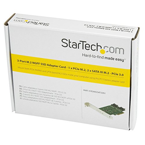 StarTech.com 3 Port M.2 SSD (NGFF) Adapterkarte – 1x PCIe (NVMe) M.2, 2x SATA III M.2 – PCIe 3.0 – PCI Express 3.0 M.2 NGFF Karte - 6