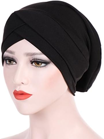 Women Muslim Knit Beanie Cap, Ladies Ruffle Cancer Chemo Hat Beanie Scarf Turban Head Wrap Cap (Black)