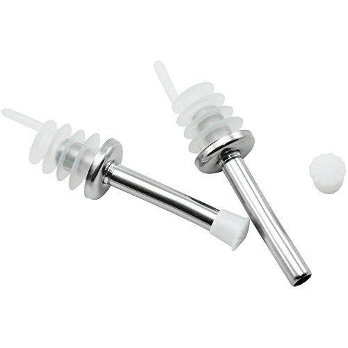 COM-FOUR® 4x Flaschenausgießer aus Edelstahl, mit Kunststoff-Schutzkappe - 2