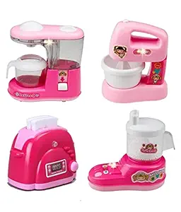 Ethnic Forest Kid Toys Household Appliance Kitchen Play Set Pretend Food Play for Kids Girls, Mini Dream Kitchen Appliance Play Toy Set (Set of 4 Juicer , Coffee Maker, Mixer ,Toaster).