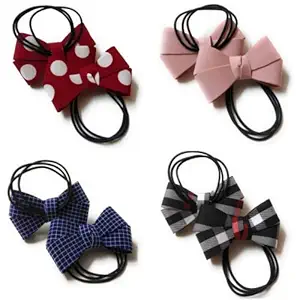 Moms Darling Stylish Hair Accessories, Hair Bows, Ribbon Bows with Black Rubber Band/ Hair Bands/Hair Ties For Toddlers/Kids/ Baby/ Girls/ Women. Pack Of 4. MULTICOLOR