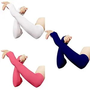 RRC Thumbhole Arm Sleeves - White,Pink and Navyblue (Pack of 3) Combo