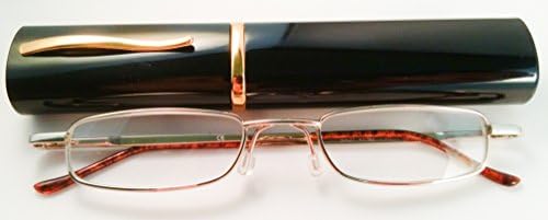 Compact Size Unisex Reading Glasses Portable Pocket Clip Eyeglasses Case Gold Frame +3.5