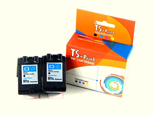 TS-Print® Tintenpatronen kompatibel zu HP 901XL bk / 2er Set / 2x ~600 Seiten (gesamt ~1200 S.) schwarz black mit Füllstandanzeige