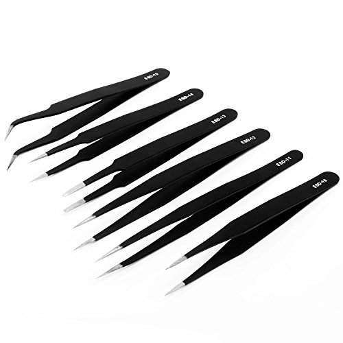 Neuftech 6x Pinzette Set antistatisch,edelstahl Pinzetten,spitz und gebogen ESD10-15 präzise Reparaturset