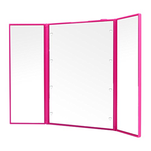 Hommii Faltbarer beleuchteter Schminkspiegel, Trifold Kosmetikspiegel Standspiegel Make Up Spiegel Klappspiegel mit 8-LEDs für die Reise oder das Bad (Batterie im Lieferumfang enthalten) - 2