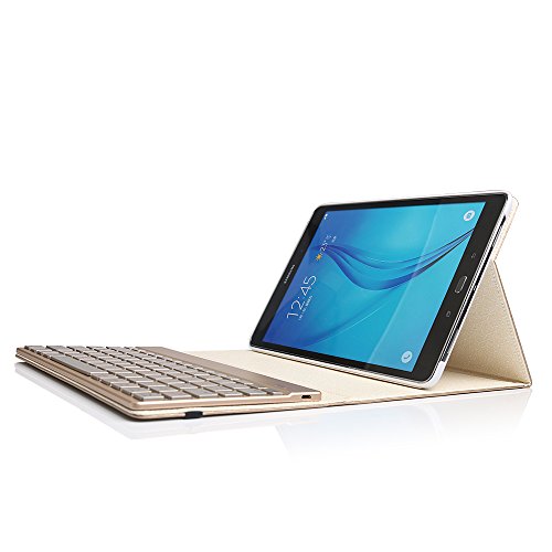 Boriyuan Samsung Galaxy Tab S2 9.7 Bluetooth Tastatur Hülle Keyboard Leder Case Cover mit Alu Bluetooth Tastatur (Deutsche QWERTZ) abnehmbar für Samsung Galaxy Tab S2 9.7″ SM-T810/T815 (Gold) - 4