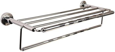 LUCKYKS Towel Rack Foldable Double Shelf Towel Bars Wall Mounted Towel Holder Shelf Rack Rail Polished Chrome Bathroom Towel Rack Bath