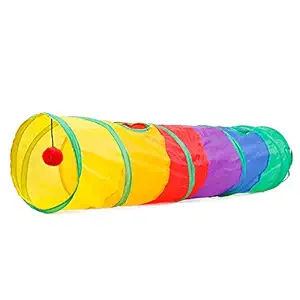 PETS EMPIRE Interactive Folding Kitten Rainbow Tunnel Tube Play Toy with Hanging Fluffy Ball