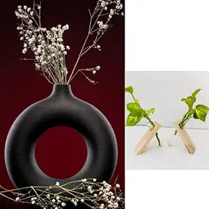 The Vintage Artefacts Ceramic Donut Vase Large Size Round Shape for Indoor Table and Home Decor (Black Matt, Standard) Large