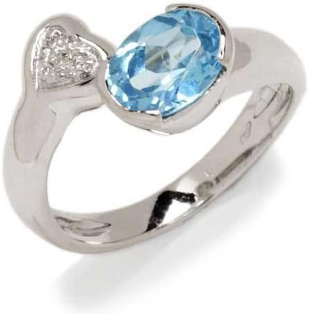 Gioie Women's Ring in White 18k Gold with Aquamarine and Diamond H/SI (total diamonds 0.02 ct), Size K 1/2, 4.2 Grams