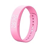 TechCode Pulsmesser Fitness Tracker, T5S Smart Armband Uhr mit Vibrations Echtzeit Zeige Wasserdichte Smart Armband LED Bildschirm Fitness Tracker Sport Schlaf Smart Watch. (Rosa)