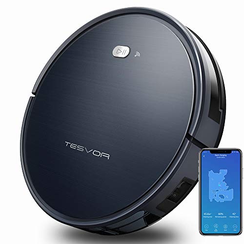Aspirateur Robot, Tesvor X500 Robot nettoyeur WiFi connecté,1600pa et 120min d'autonomie, programmable par App, compatible avec les tapis et les moquettes, Google home et Alexa