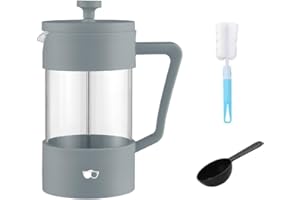 WATSON AND MONDAY W&M Cafetera - Cafetera Francesa - Prensa Francesa - French Press - Cafetera Manual - Cafetera Acero Inoxidable - Vidrio de Borosilicato - Triple Filtro - Cuchara Medidora + Limpiador - Gris - 600ml