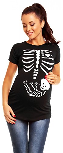 Zeta Ville - Women's Maternity Baby Skeleton Funny Print Tee Shirt Top - 085c (Black, 10/12)