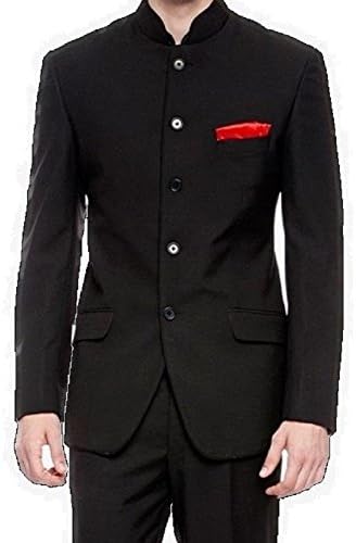 Silver LiningMENS BLACK NEHRU GRANDAD COLLAR SUIT IDEAL FOR WEDDINGS (46" Jacket/40" Trouser)