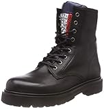 Leder und Textil Hilfiger Denim Damen Big Flag Sparkle LACE UP Combat Boots, Schwarz (Black 990), 40 EU