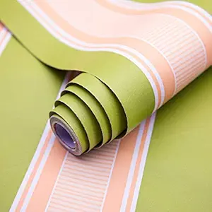 Wolpin Wall Stickers DIY Wallpaper (45 x 500 cm) Vertical Stripes Pattern Home Office, Kitchen and Restaurant Renovation Self Adhesive Decals, Green