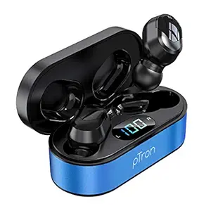 pTron Bassbuds Plus in Ear True Wireless Stereo Headphones with Mic (TWS), Made in India Bluetooth Earphones, IPX4 with HD Mic - (Blue & Black)