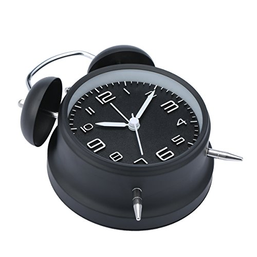 Drillpro Retro Glockenwecker Analog Quarzwecker mit Nachtlicht Lauter Alarm,kein Ticken geräuschlos,Mini Doppelglockenwecker Alarm Wecker Schwarz - 3