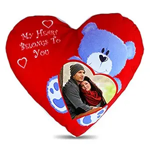 DreamVio Personalized/Personalise Grandeur Velvet Photo Cushion for Couples/Kids/Friends/Pillow with 1 Photo/ Pillow with Filler/ Heart Shape - Size - 15x17 Inches (Pack of 1)