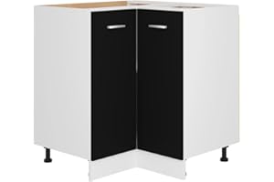 vidaXL Corner Bottom Cabinet - Black Engineered Wood, Two Shelves and Two Doors, Scandinavian Style, Durable and Easy to Clean, Optimizes Kitchen Space, 75.5x75.5x80.5 cm