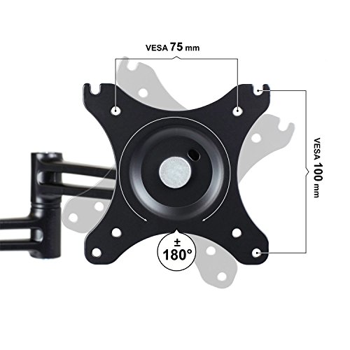 eSmart Germany Doppelarm-TV-/Monitor-Tischständer 25 – 76 cm (10 – 30 Zoll) neigbar VESA 75 x 75 bis 100 x 100 neigbar + schwenkbar + drehbar + Pivot-Funktion Schwarz Montagelöcher am TV max. 100 x 100 mm (Breite x Höhe) - 6