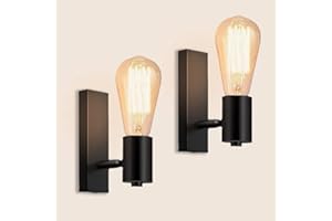 LIGKIN 2 Pack Apliques de Pared Industriales E27 Lámpara Interior Diseño Vintage 360° Ajustable Lámpara de Pared Metal Iluminación Interior para Escalera Pasillo Salón,Negro