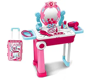 Toys N Smile Plastic Children Beauty Makeup Kit Pretend Play Fashion Set Toy with Carry case Suitcase Trolley, Light and Music Toy for Girls, Kids ( Multi Colour)