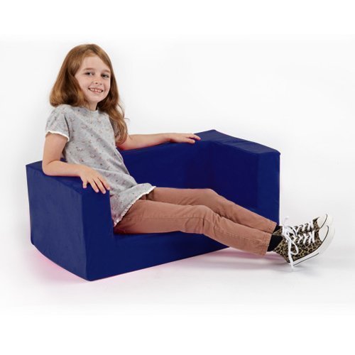 Children's Comfy Foam 2 Seater Mini Sofa in Blue. Soft, Colourful, Comfortable & Lightweight with a Removeable Cover