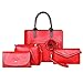 Produktbild TIFIY Damen Rucksack 4pcs Frauen-Blumen-Leder-Griff-Beutel-Schulter-Beutel-Karten-Paket Crossbody Beutel Arbeits Täglich Bankett Elegant TascheRot