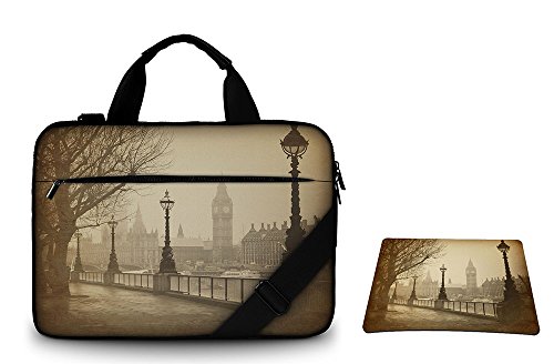 Silent Monsters Canvas Schutzhülle mit Zubehörfach/Mauspad 43,9 cm (17,3 Zoll) für Laptop big ben