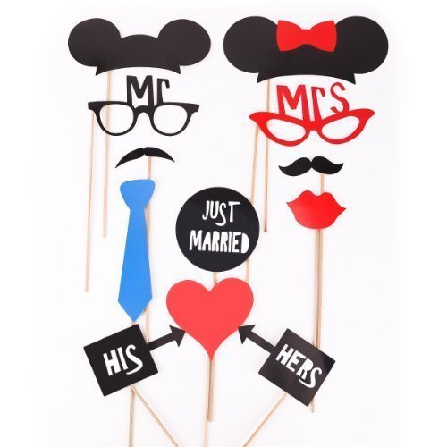 31 Stück teilig Fotorequisiten Hochzeit Photo Booth Requisiten Dekorationen Photo Booth Requisiten Valentinstag Verkleidung Karneval Fasching Brillen Brille Hut Hüte Mickey Brillen Brille Krawatte Fliege Schlips Pfeife Bart Bärte - 2