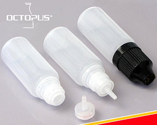 10 x 10 ml Octopus Tropfflaschen, zur Dosierung von Flüssigkeiten, E-Liquids, Augentropfen, leere LDPE Kunststoffflaschen transparent, Plastikflaschen mit schwarzen Tropfverschlüssen, mit Kindersicherung, inkl. 10 Beschriftungsetiketten - 2