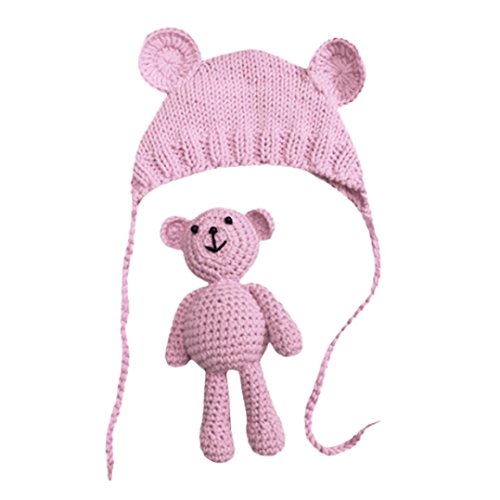 Crochet Baby Hat Bear Janly® Adorable Newborn Photography Props Knitted Hat Set (Pink)
