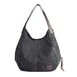 Verrückte Rabatt-Saison UFACE Frauen Leinwand Solid Color Portable UmhäNgetasche Handtaschen Vintage Hohe QualitäT Weibliche Hobos Einzelne UmhäNgetaschen (Schwarz)
