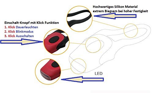 LED Fahrrad-Licht Set Abnehmbar Silikon Rad-Beleuchtung Lampe Leuchte Front- und Rücklicht für Kinder & Erwachsene (Weiß+Rot, je 1 Stück) - 5