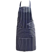 Chefs Apron Professional Quality Blue &amp; White Butchers Kitchen Cooks Restaurant Bistro BBQ School College Double POCKETS 100% Cotton