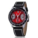ZYCX123 Hohl Entwickelt Stilvolle Armbanduhr DREI Augen Red Vorwahlknopf-Platte beiläufige Uhr Lederriemen automatische mechanische Uhr für Männer Red